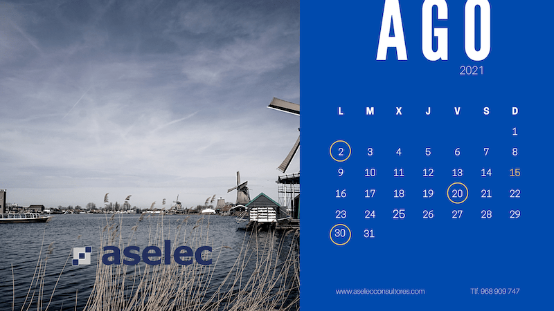 calendario fiscal agosto 2021 aselec